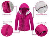 Diamond Candy Womens Winter Ski Jacket, 3-in-1 Warm Waterproof Coat with Windproof Fleece Liner Hotpink