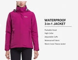 Diamond Candy Womens Winter Ski Jacket, 3-in-1 Warm Waterproof Coat with Windproof Fleece Liner Hotpink