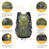 Diamond Candy Waterproof Hiking Backpack 40L with Rain Cover for Outdoor Army Green