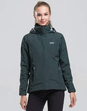 Diamond Candy Womens Winter Ski Jacket, 3-in-1 Warm Waterproof Coat with Windproof Fleece Liner Green