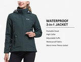 Diamond Candy Womens Winter Ski Jacket, 3-in-1 Warm Waterproof Coat with Windproof Fleece Liner Green