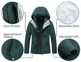 Diamond Candy Womens Winter Ski Jacket, 3-in-1 Warm Waterproof Coat with Windproof Fleece Liner Green